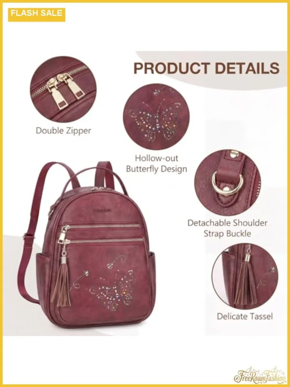 PU Leather Small Butterfly Backpack Purse Women Waterproof Travel Daypack
